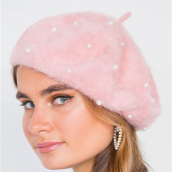 Accessories - Beret with Real Fur and Faux pearl details